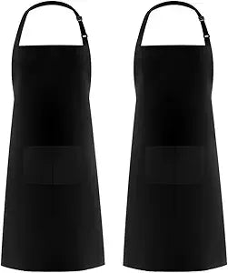 Kaycee Rose 2 Pack Adjustable Bib Apron Waterdrop Resistant with 2 Pockets Cooking Kitchen Aprons for Women Men Chef, Black