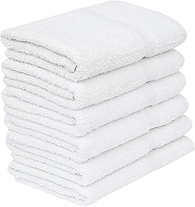 Kaycee Rose 6 White Economy Bath Towels Bulk (24x48 Inch) Cotton Blend for Softness-Commercial Grade Easy Care