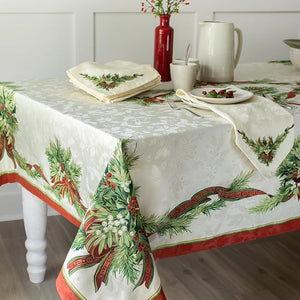 Kaycee Rose，Christmas Ribbons Engineered Printed Fabric Table Cloth, Winter, Holiday and Christmas Tablecloth (60" X 84" Rectangular, Xmas Ribbons)