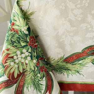 Kaycee Rose，Christmas Ribbons Engineered Printed Fabric Table Cloth, Winter, Holiday and Christmas Tablecloth (60" X 84" Rectangular, Xmas Ribbons)