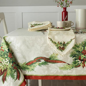 Kaycee Rose，Christmas Ribbons Engineered Printed Fabric Table Cloth, Winter, Holiday and Christmas Tablecloth (60" X 84" Rectangular, Xmas Ribbons)